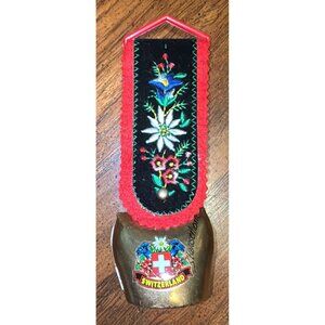 Vintage Cow Bell Embroidered‎ Strap Switzerland Decorative Brass Swiss